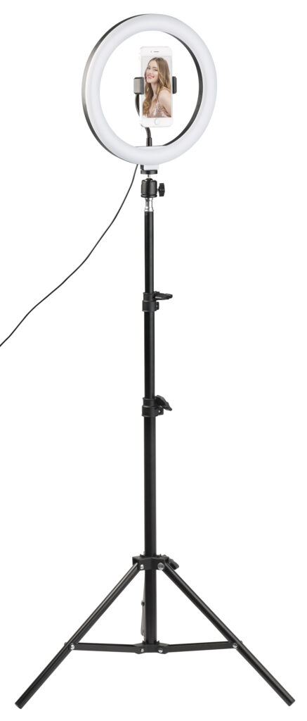 Somikon LED-Lichtring mit variablem Stativ für perfekt ausgeleuchtete Selfies