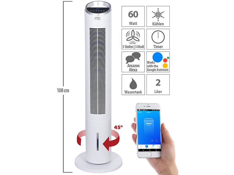 Sichler Turmluftkühler - 3in1-WLAN-Luftkühler mit App